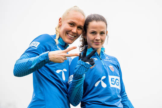 Maria Thorisdottir and Tuva Hansen of the Norwegian women's