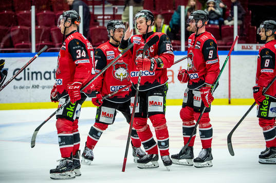 Malmö Redhawks spelare deppar med lagkamraterna