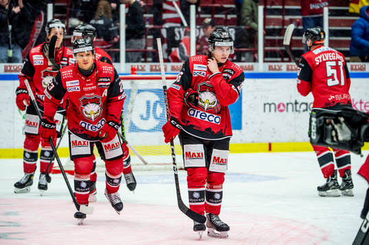 Malmö Redhawks Lukas Wernblom deppar med lagkamraterna