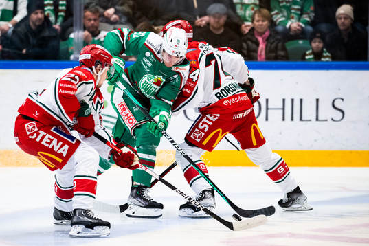 Frölundas Linus Nässen och Andreas Borgman mot Rögles