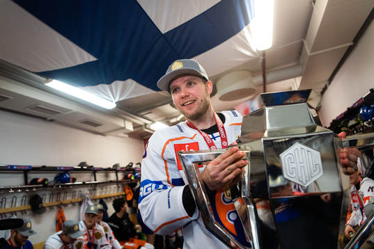 Tapparas Valtteri Kemiläinen celebrates with trophy