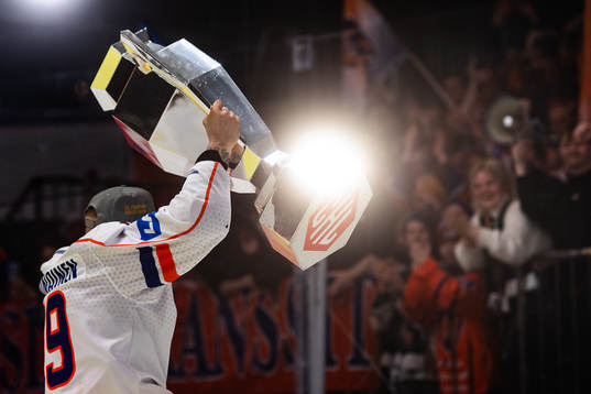Tapparas Veli Matti Savinainen celebrates with trophy