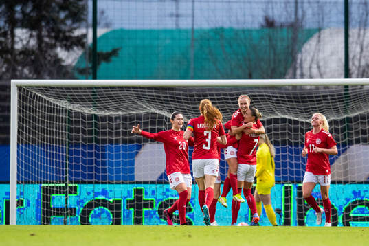 Players of Denmark celebrate the 1-0 goal