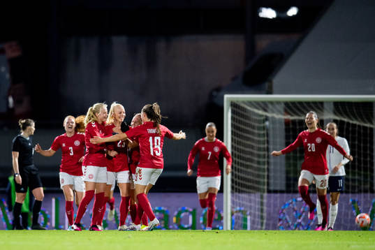 Sofie Svava of Denmark celebrates with teammates