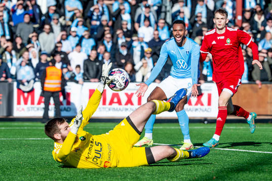 Malmö FFs Isaac Kiese Thelin mot Skövde AIKs målvakt