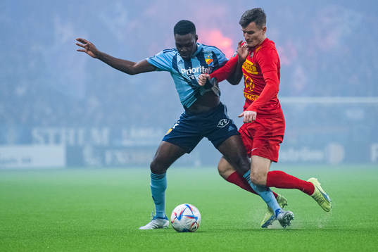 Djurgårdens Jacob Bergström och Landskronas Robin Dzabic