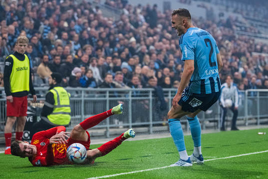 Djurgårdens Piotr Johansson och Landskronas Robin Dzabic