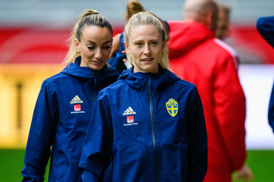 Kosovare Asllani and Rebecka Blomqvist of the Swedish