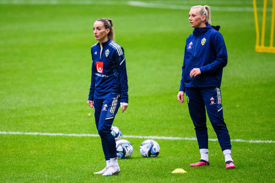 Kosovare Asllani and Stina Blackstenius of the Swedish