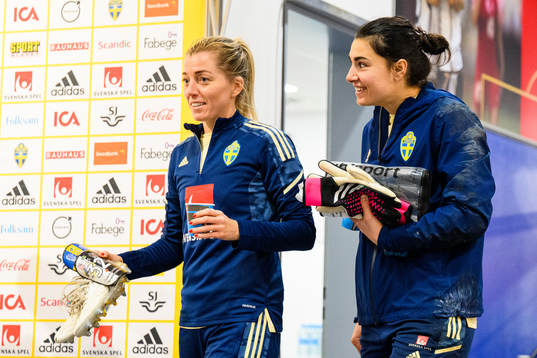 Linda Sembrant and goalkeeper Zecira Musovic of the Swedish