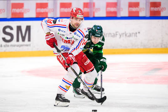 Timrås Emil Pettersson och Färjestads Joel Nyström