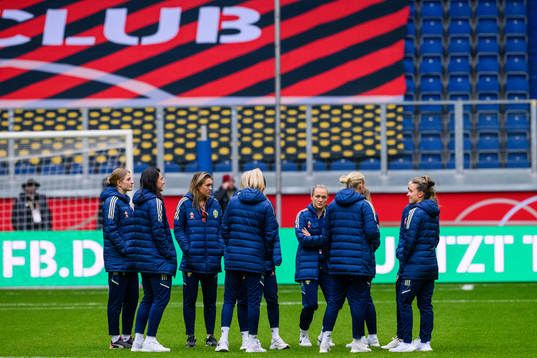 Players of Sweden walks the pitch