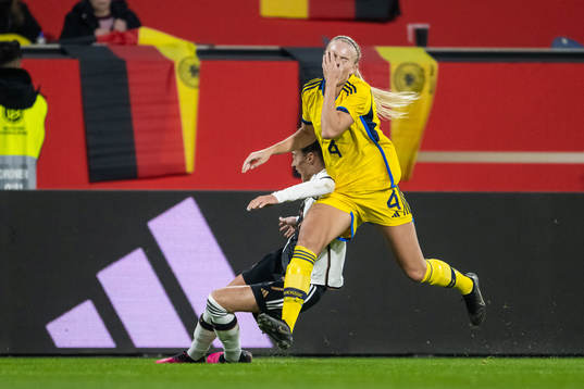 Stina Lennartsson of Sweden in pain