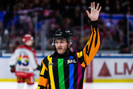 Domare Daniel Eriksson med regnbågströja