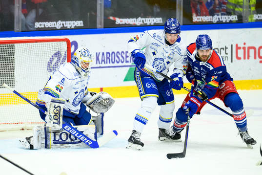 Leksands målvakt Mantas Armalis och Patrik Noren mot