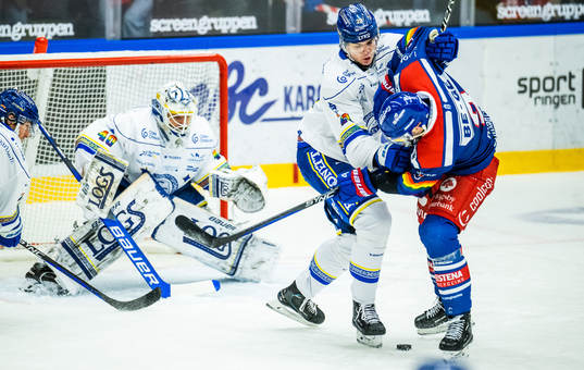 Leksands målvakt Mantas Armalis och Lian Bichsel mot