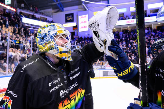 HV71s målvakt Joni Ortio jublar