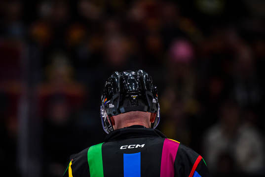 En SHL domare med regnbågströja
