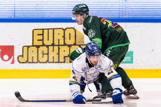 Leksands Justin Glenn Kloos och Färjestads Lucas Forsell