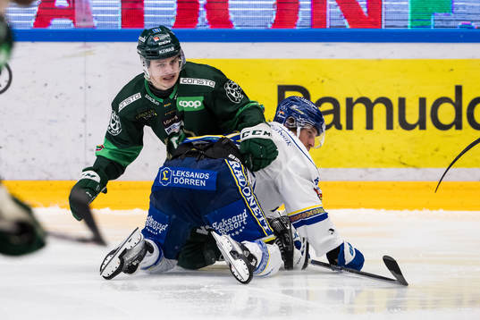 Färjestads Lucas Forsell och Leksands Justin Glenn Kloos