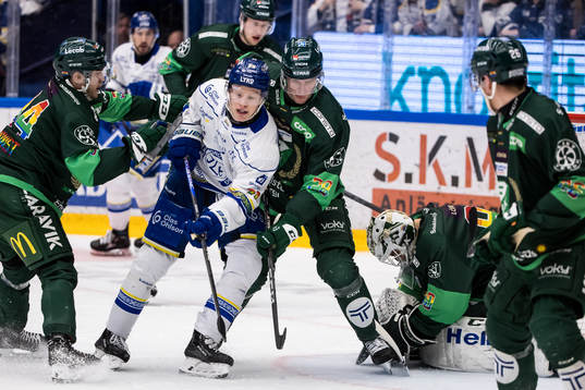 Leksands Emil Heineman och Färjestads Mattias Göransson