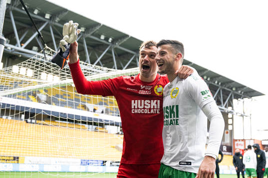 Hammarbys målvakt Davor Blazevic och Viktor Djukanovic