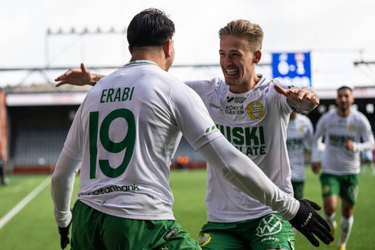 Hammarbys Jusef Erabi jublar med Fredrik Hammar