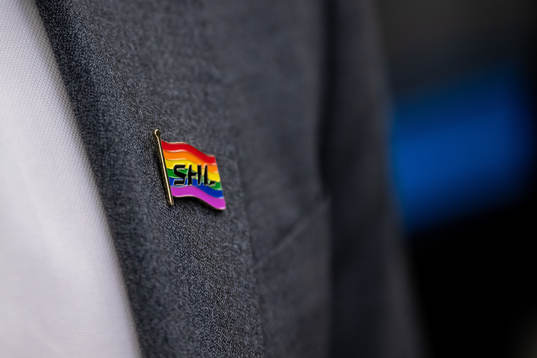 En SHL pin med pride färgerna