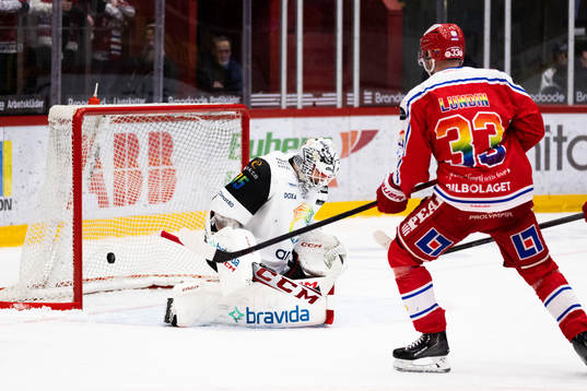 Malmö Redhawks målvakt Adam Werner släpper in 1-0 av