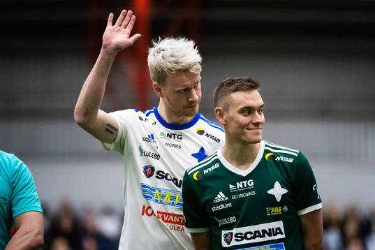 IFK Luleås William Olausson och målvakt Rasmus Juhani