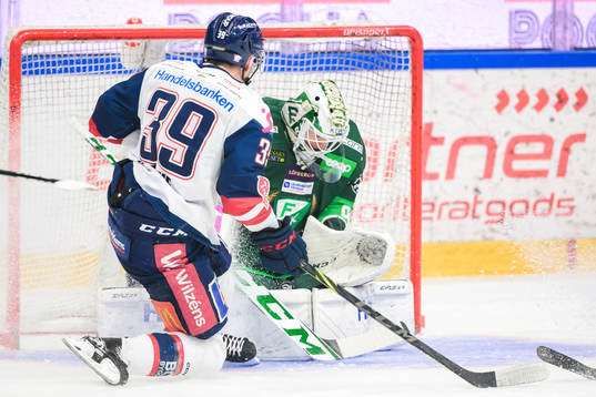Linköpings Ty Rattie och Färjestads målvakt Matthew