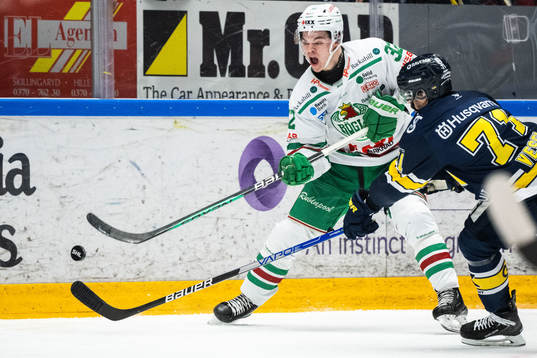 Rögles Oskar Pettersson och HV71s Tyler Vesel
