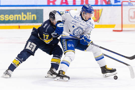 HV71s Herman Hansson och Leksands Mikael Ruohomaa