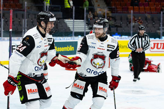 Malmö Redhawks Anton Wahlberg jublar ihop med Lukas