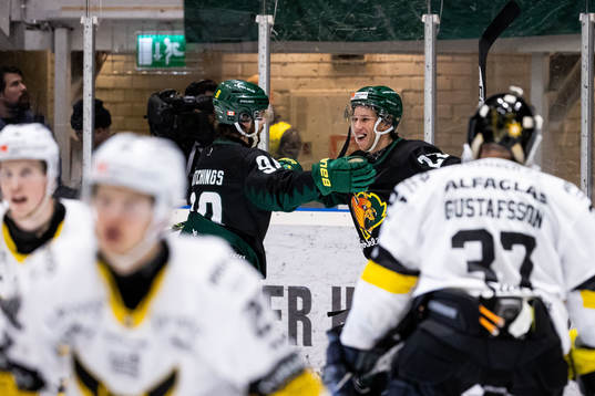 Björklövens Fredric Weigel jublar med Alex Hutchings