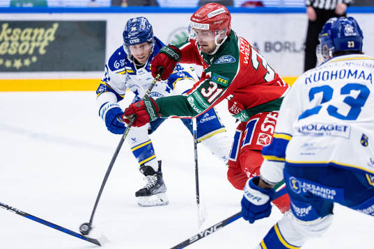 Leksands Justin Glenn Kloos och Frölundas Nicklas Lasu