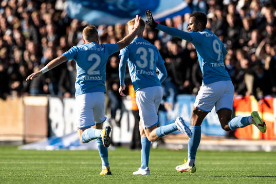 Malmö FFs Anton Tinnerholm och Isaac Kiese Thelin jublar