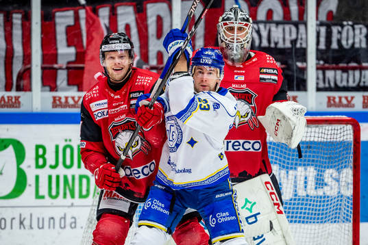 Malmö Redhawks Carl Söderberg och målvakt Adam Werner