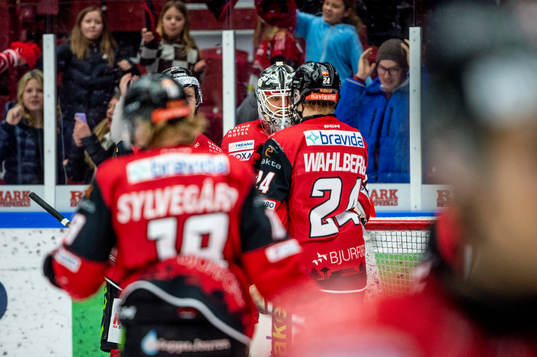 Malmö Redhawks målvakt Adam Werner jublar med