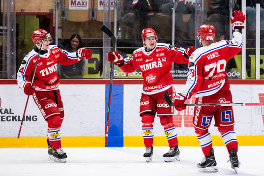 Timrås Axel Rindell jublar med Robin Hanzl