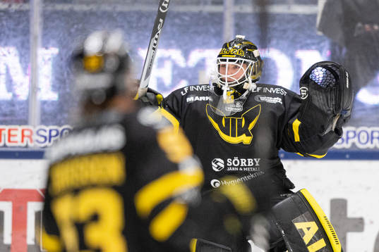 Västerås målvakt Johan Gustafsson  jublar