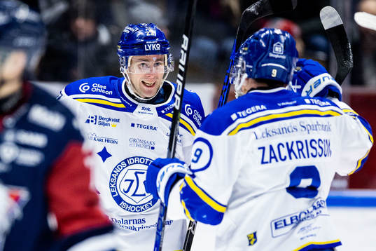Leksands Mikael Ruohomaa jublar med Patrik Zackrisson