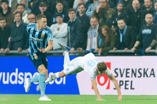 Djurgårdens Jesper Löfgren och Malmö FFs Hugo Bolin