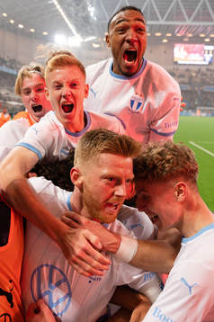 Malmö FFs Anders Christiansen , Hugo Larsson, Derek