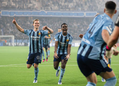Djurgårdens Hampus Finndell , Joel Asoro och Besard