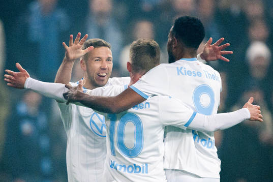 Malmö FFs Anton Tinnerholm, Isaac Kiese Thelin och Anders
