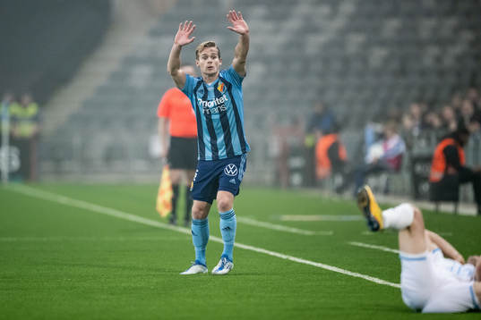 Djurgårdens Hampus Finndell reagerar