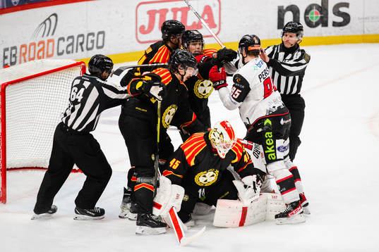 Brynäs målvakt Jussi Olkinuora, Hannes Björninen, Theo