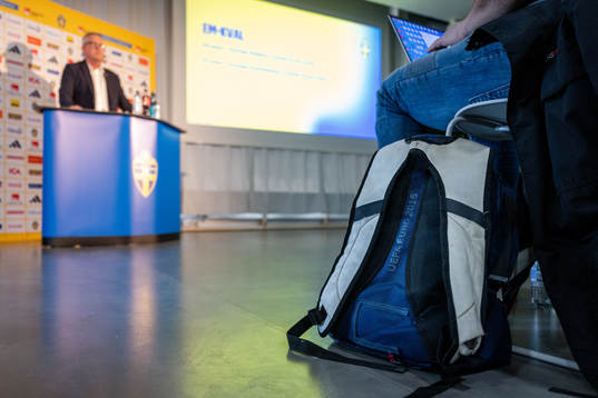 An official backpack from the UEFA Euro 2016 at a press