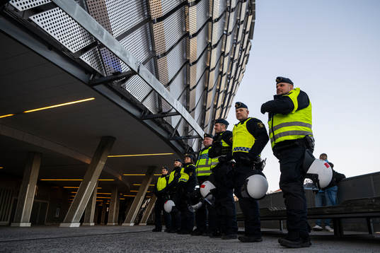 Police officers outside the Tele 2 Arena